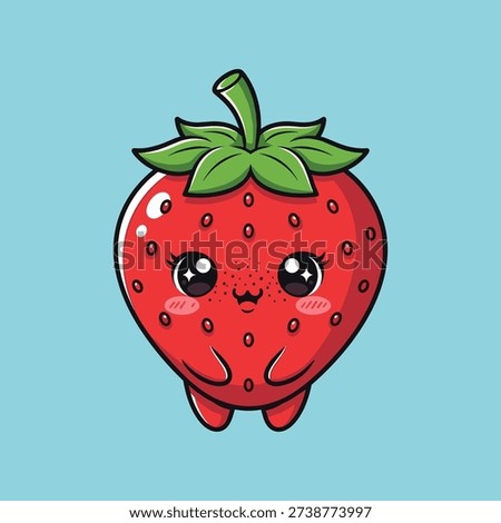 Cute red strawberry character with green leaves and animated face