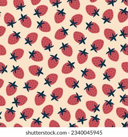 Cute red strawberry hand drawn vector illustration. Adorable berry fruit seamless pattern for kids fabric or wallpaper.	