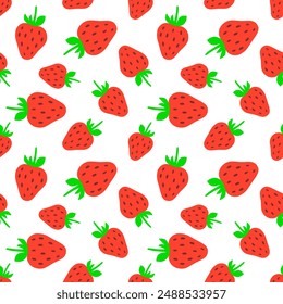 Fresa roja linda sobre un fondo blanco claro. Patrón sin costura floral, impresión, Ilustración vectorial