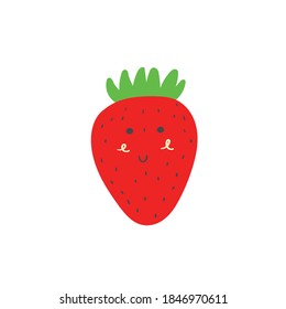 Cute red strawberry. Vector isolated in hand drawn berry