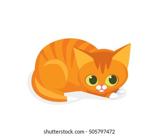 Cute red striped cat character, lying with eyes closed. Little kitten.