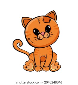 Cute red striped cat isolated on a white background. Cartoon vector illustration for Halloween.