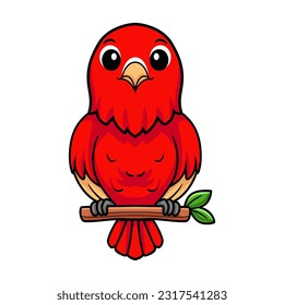 Cute red suffusion lovebird cartoon on tree branch