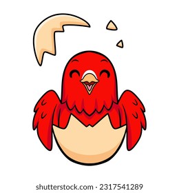 Cute red suffusion lovebird cartoon inside from egg