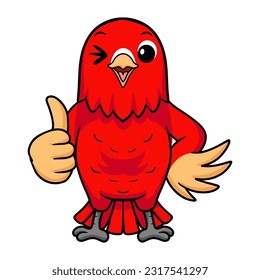 Cute red suffusion lovebird cartoon giving thumb up