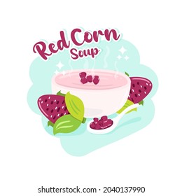 Cute red sweet corn soup and seed isolated on white background. Vector illustration.