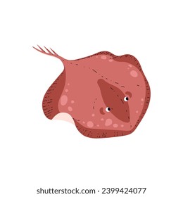 Cute red swimming stingray flat style, vector illustration isolated on white background. Decorative design element, underwater inhabitant, wildlife, sea creature