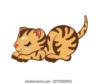 A cute red tabby kitten character, a sweet red cat cartoon, a playful ginger kitten icon in color, ready to jump pose 