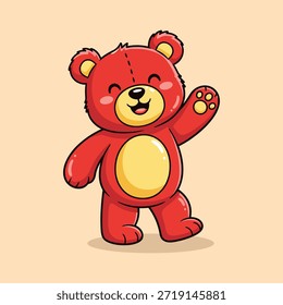 Oso de peluche rojo lindo que agita con una expresión alegre, perfecto para los temas de los niños y diseños cálidos y amistosos.