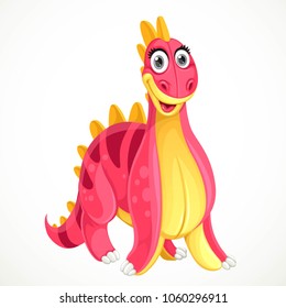 Cute red toy dinosaur isolated on white background