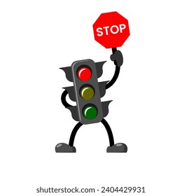 cute red traffic light cartoon vector illustration