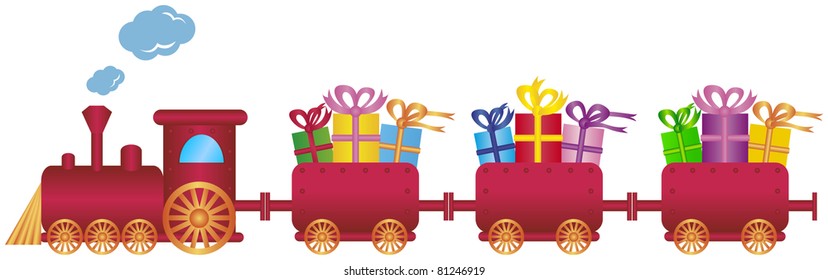 Cute Red Train With Gifts,vector