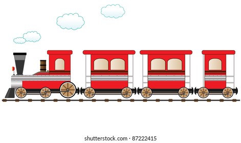 cute red train moving on the railroad