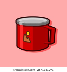 Cute Red Travel and Camping Enamel Mug Vector Illustration