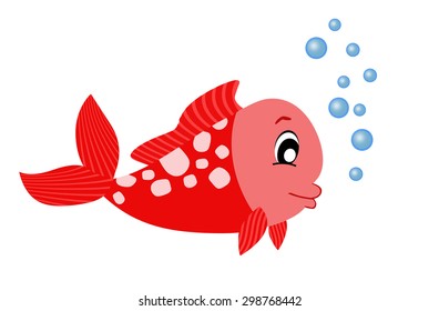 Cute red tropical fish cartoon on white background, vector illustration
