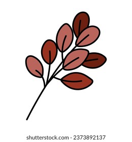 Cute red twig with leaves. Hand drawn detailed vector illustration.