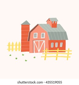Cute Red Vector Barn. cartoon vector clipart eps 10 hand drawn illustration isolated on white background.