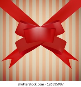 Cute red vector silk ribbon over wrapping paper background