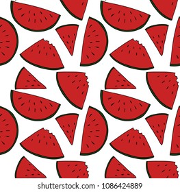 Cute red watermelon cut seamless wallpaper pattern. Vector illustration. juicy red. summer.