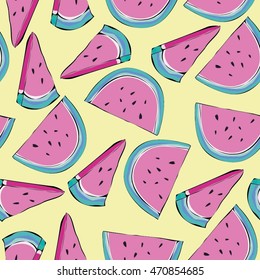 Cute red watermelon slice design  pattern, wallpaper, background. Vector art, vector image, vector design, vector illustration.