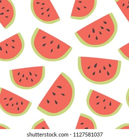 Cute red watermelon slice seamless pattern background. Vector illustration