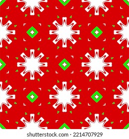 Cute Red white green geometric snowflake design Christmas seamless pattern design element art for fabric,wrap,banner,background,