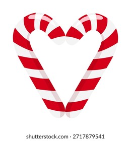 Lindo corazón rojo y blanco en forma de bastón de caramelo