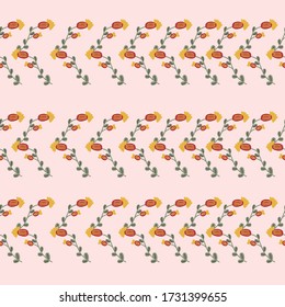 Cute red wildflower seamless pattern on pink background. 