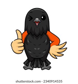 Cute red winged black bird cartoon giving thumb up