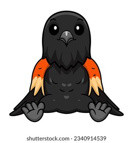 Cute red winged black bird cartoon