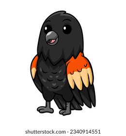 Cute red winged black bird cartoon