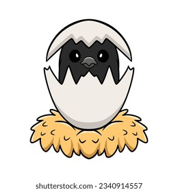 Cute red winged black bird cartoon inside from egg