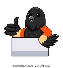 Cute red winged black bird cartoon giving thumb up