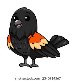 Cute red winged black bird cartoon