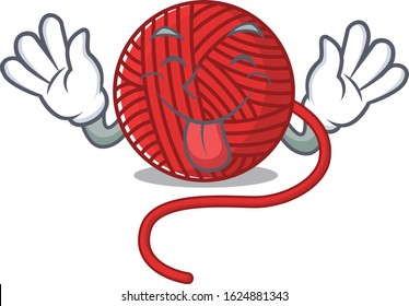 Cute red wool yarn cartoon mascot style with Tongue out