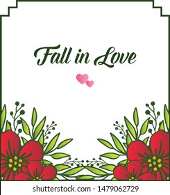 Cute red wreath frame, for template of card fall in love, romantic. Vector