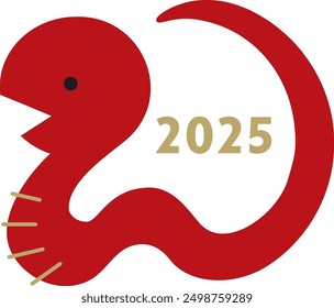 Cute red year of the snake illustration of the twelve signs of the Chinese zodiac, for New Year's cards 2025.