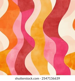 Cute red, yellow, white and orange striped brush strokes watercolor background seamless pattern with color brush strokes. watercolor background.  vintage style, textile or wallpapers.