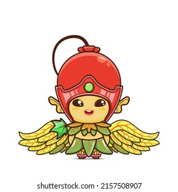 cute redberry character. vegetable and fruit mascot with leaf wings. illustration in kawaii style. suitable for animation, children's content and all ages. for making cute patterns, bg, gift wrap