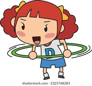 a cute red-haired girl character playing a hula hoop