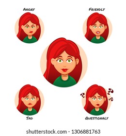 cute red-haired girl expressions vector - Vector illustration