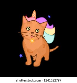 Cute redhead kitten in unicorn costume. Idea for New Year