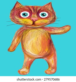  Cute redhead kitty in cartoon style.