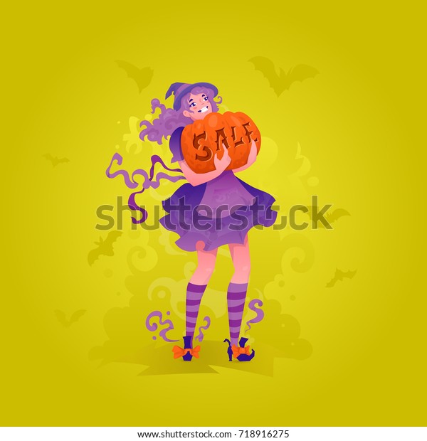 Cute Redhead Witch Girl Carrying Pumpkin Stock Vector Royalty Free 718916275 Shutterstock