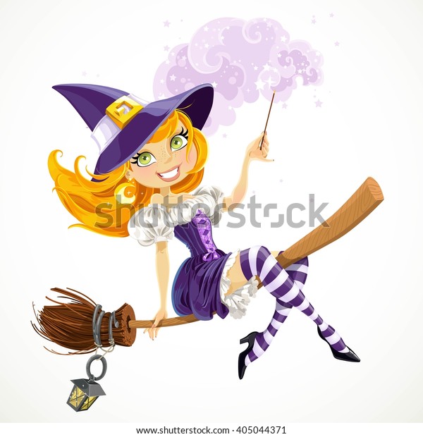 Cute Redhead Witch Magic Wand Flying Stock Vector Royalty Free 405044371 