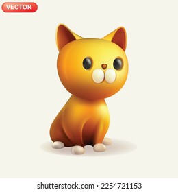 Cute Red-headed cat. Realistic 3d design element In plastic cartoon style. Vector illustration.