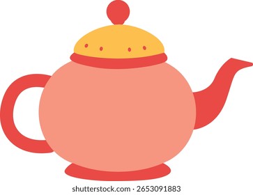 Cute red-lidded teapot illustration in soft flat style, perfect for Ramadan, tea time, Islamic culture, or warm festive decoration.