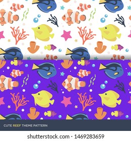 Cute reef saltwater fish theme pattern