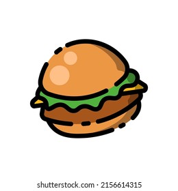 Cute Regular Cheese Burger Flat Design Cartoon For Shirt, Poster, Gift Card, Cover, Logo, Sticker And Icon.