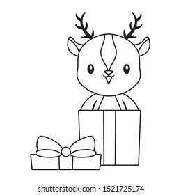 cute reindeer animal in gift box vector illustration design